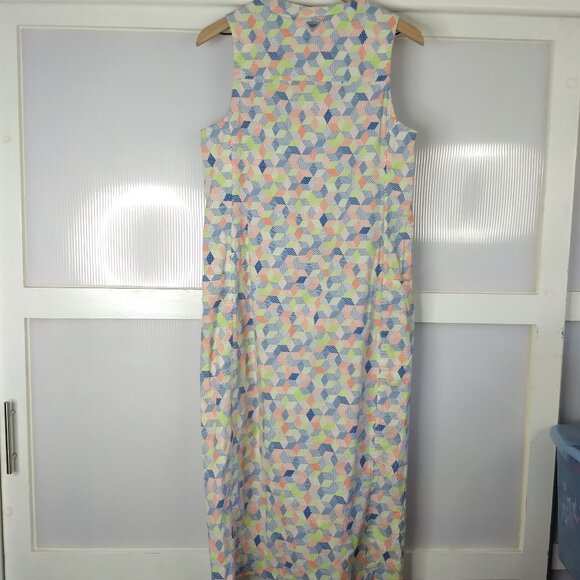 Columbia Geometric Pattern Night Gown Dress PFG Size Small Pockets Side Slit - Picture 8 of 16